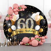 Schwarz Und Gold Luftballons Kreis 60 Geburtstag Hintergrund